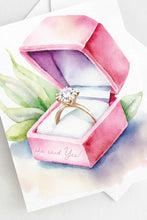 Load image into Gallery viewer, She Said Yes Engagement Card Watercolor Ring Box Congratulations Bridal Shower
