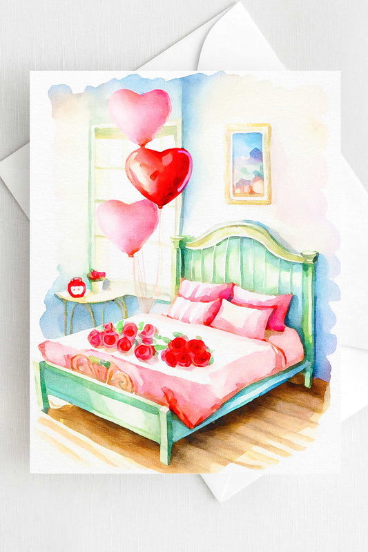 Cozy Bedroom Roses Valentine's Day Card VD004 - Wholesale