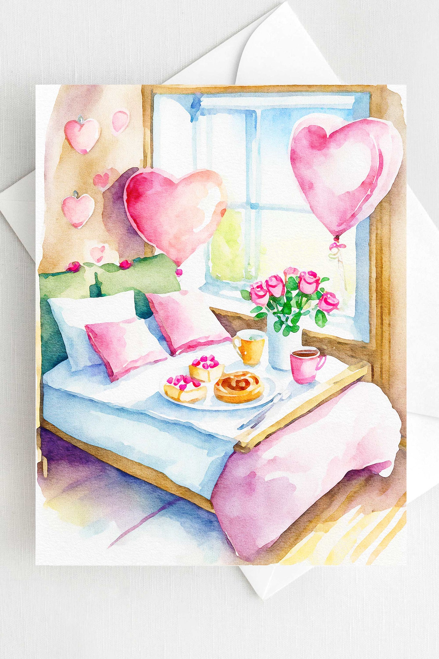 Cozy Breakfast In Bed Valentine's Day Card VD005 - Wholesale