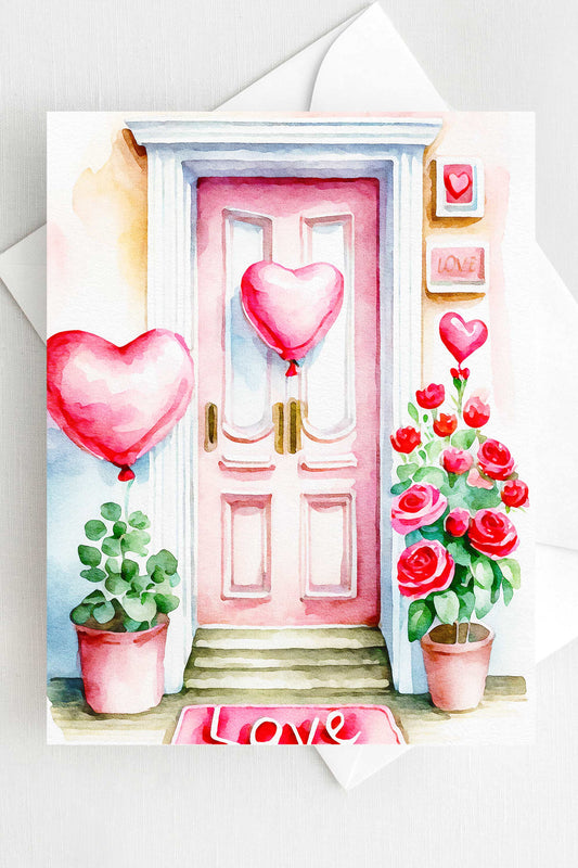 Pink Roses Love Front Door Valentine's Day Card VD011 - Wholesale