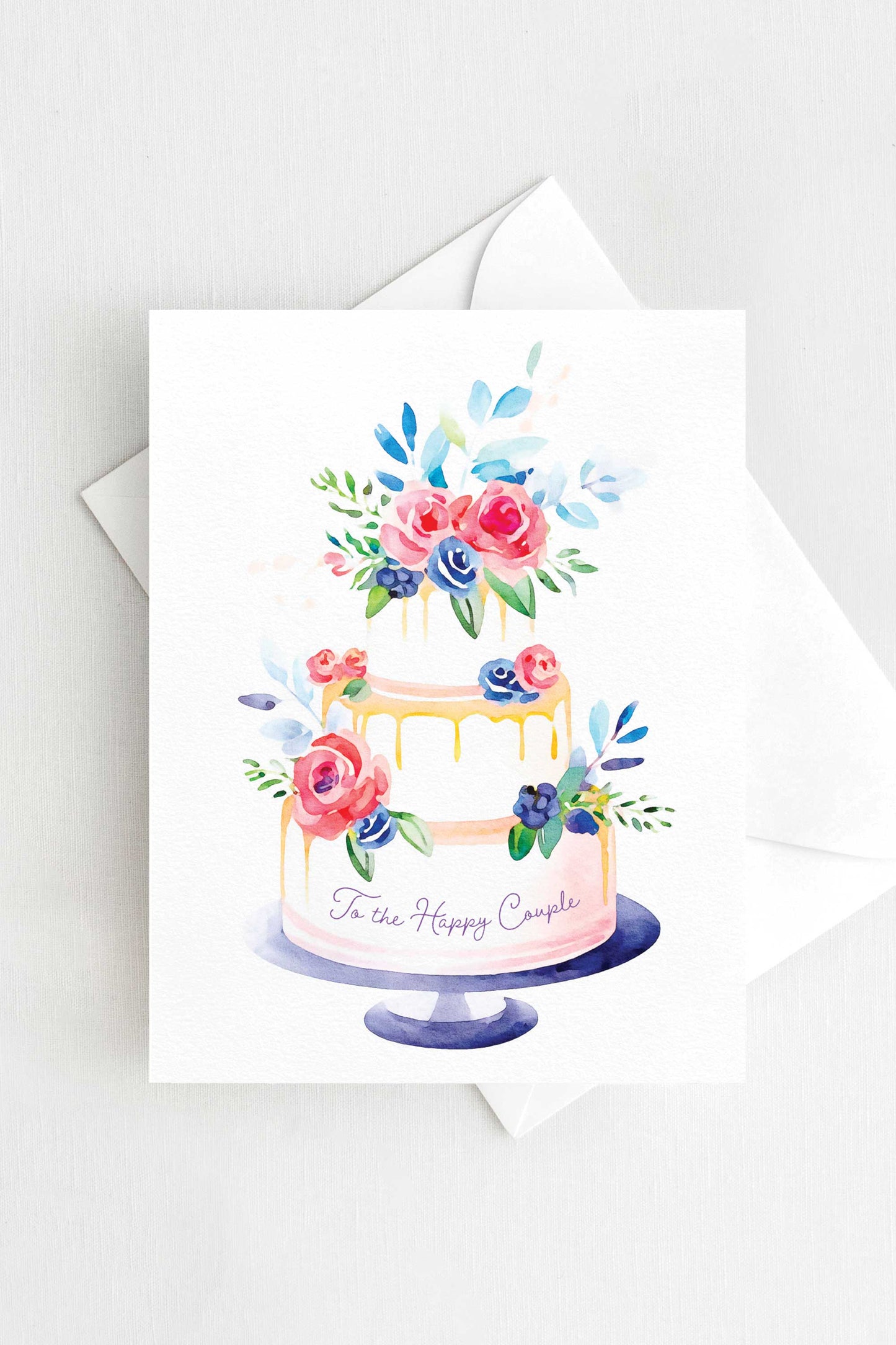 Watercolor wedding cake greeting card – Elegant floral wedding card