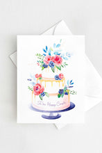 Load image into Gallery viewer, Watercolor wedding cake greeting card – Elegant floral wedding card
