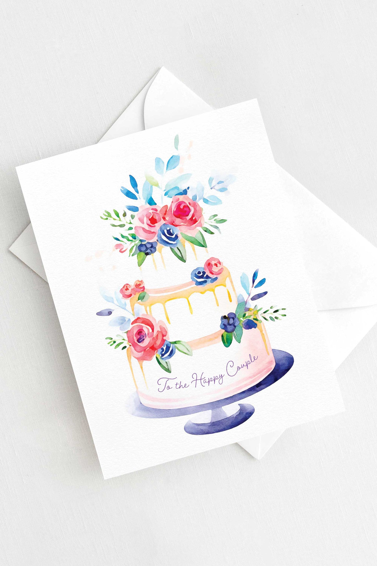 Watercolor wedding cake greeting card – Elegant floral wedding card