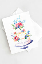 Load image into Gallery viewer, Watercolor wedding cake greeting card – Elegant floral wedding card
