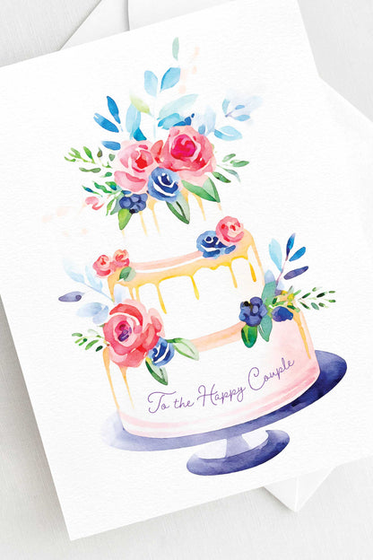 To the Happy Couple Wedding Card Watercolor wedding cake greeting card – Elegant floral wedding card