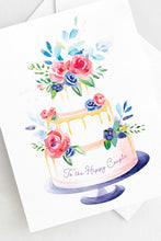 Load image into Gallery viewer, To the Happy Couple Wedding Card Watercolor wedding cake greeting card – Elegant floral wedding card
