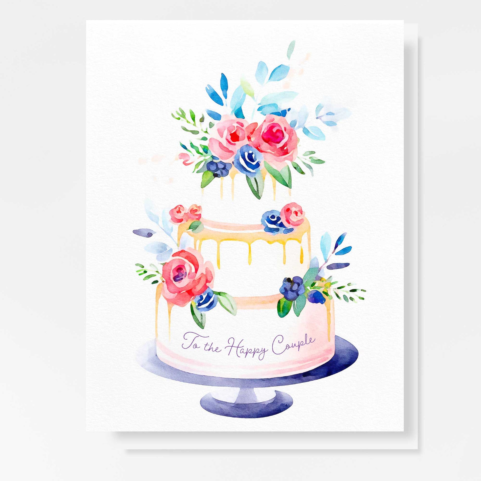 Watercolor wedding cake greeting card – Elegant floral wedding card