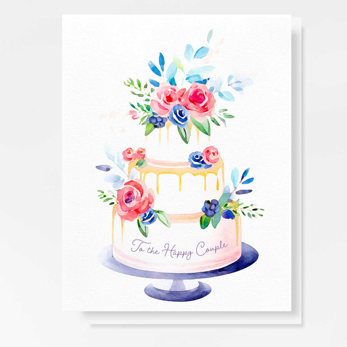 Watercolor wedding cake greeting card – Elegant floral wedding card