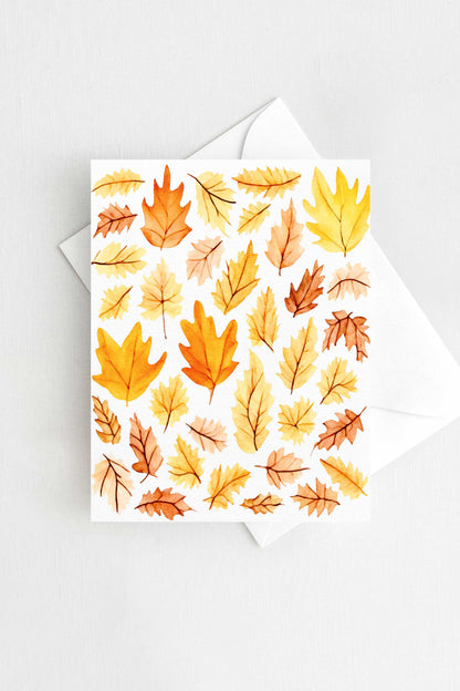 Autumn Leaves Fall Halloween Card Watercolor Holiday H032 - Wholesale