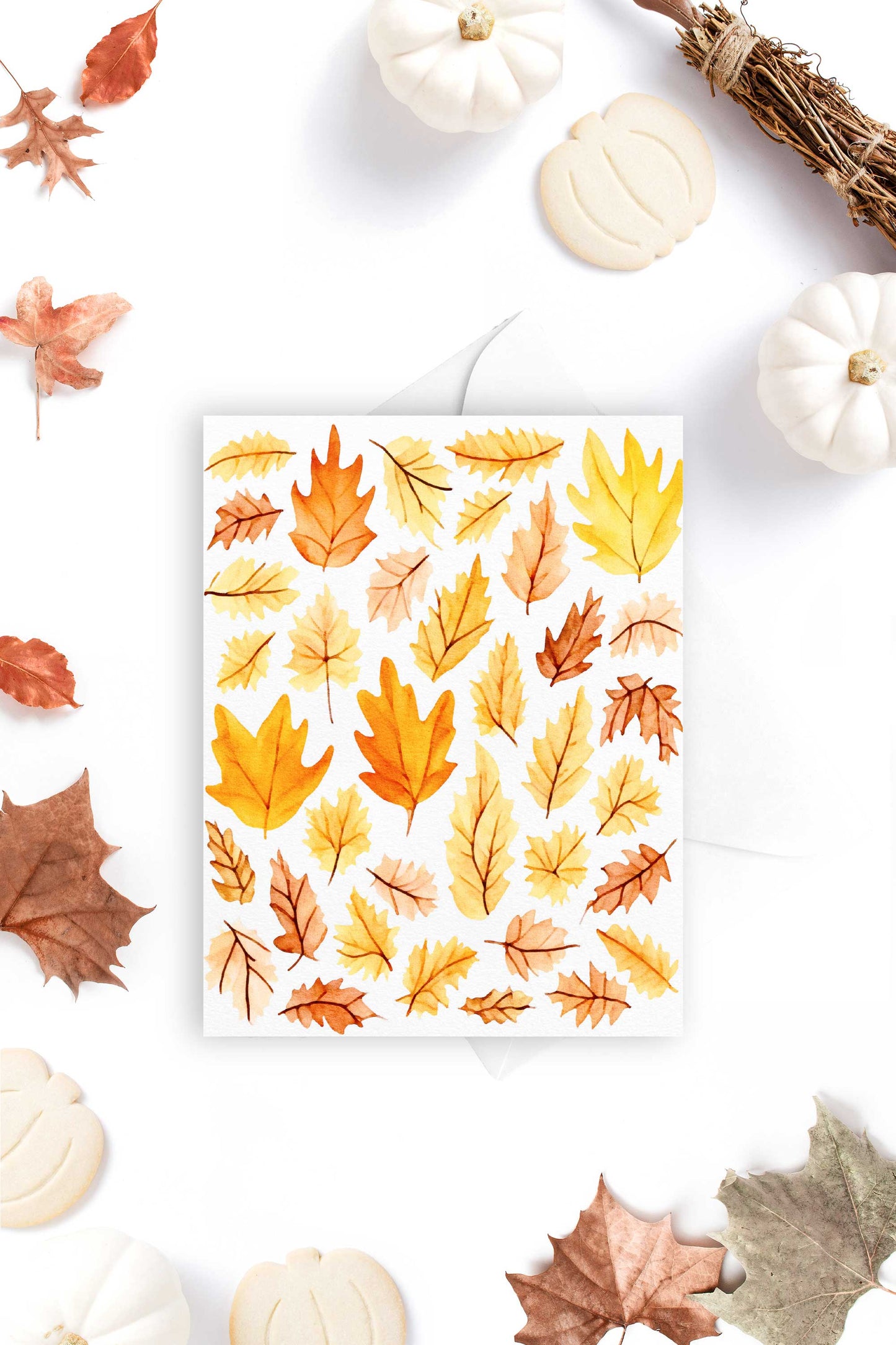 Autumn Leaves Fall Halloween Card Watercolor Holiday H032 - Wholesale