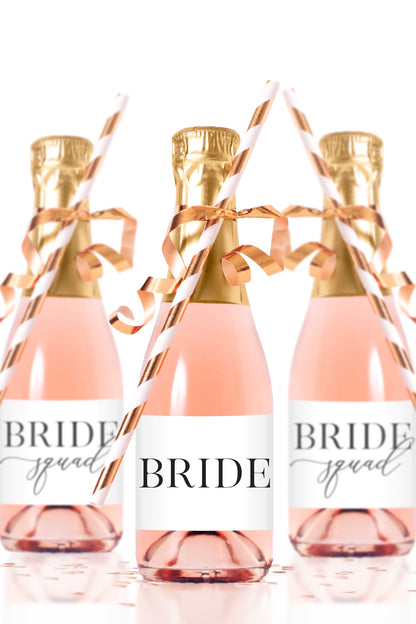 Bride Squad Mini Champagne Bottle Labels - Tea and Becky