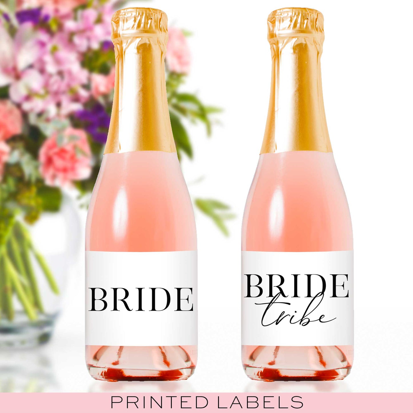 Bride Tribe Mini Champagne Bottle Labels - Tea and Becky