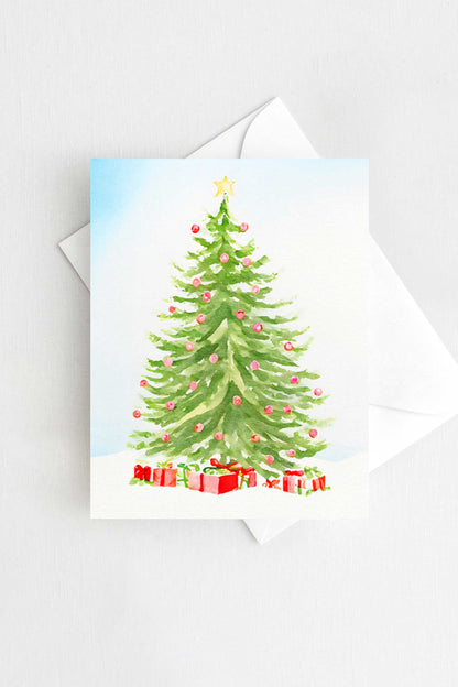 Christmas Tree Card Watercolor Holiday H026 - Wholesale