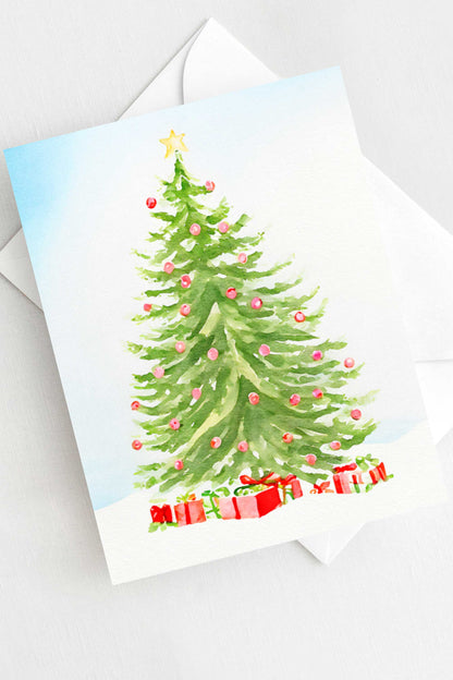 Christmas Tree Card Watercolor Holiday H026 - Wholesale