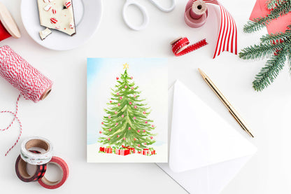 Christmas Tree Card Watercolor Holiday H026 - Wholesale