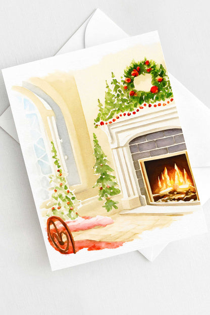 Cozy Fireplace Christmas Card Holiday H025 - Wholesale