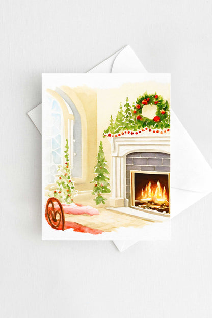 Cozy Fireplace Christmas Card Holiday H025 - Wholesale