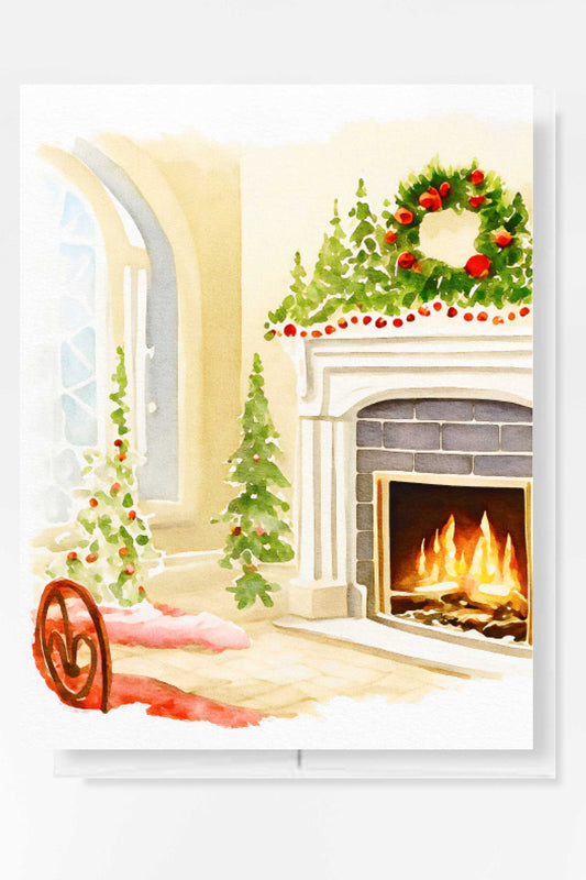 Cozy Fireplace Christmas Card Holiday H025 - Wholesale