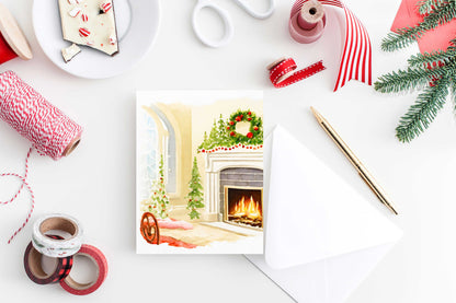 Cozy Fireplace Christmas Card Holiday H025 - Wholesale