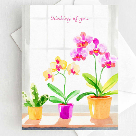 Orchid Thinking of You Greeting Card Watercolor - Wholesale