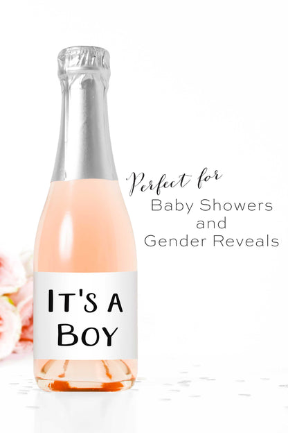 It's a Boy Mini Champagne Bottle Labels for Baby Shower - Tea and Becky