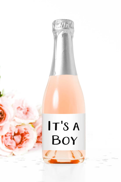 It's a Boy Mini Champagne Bottle Labels for Baby Shower - Tea and Becky