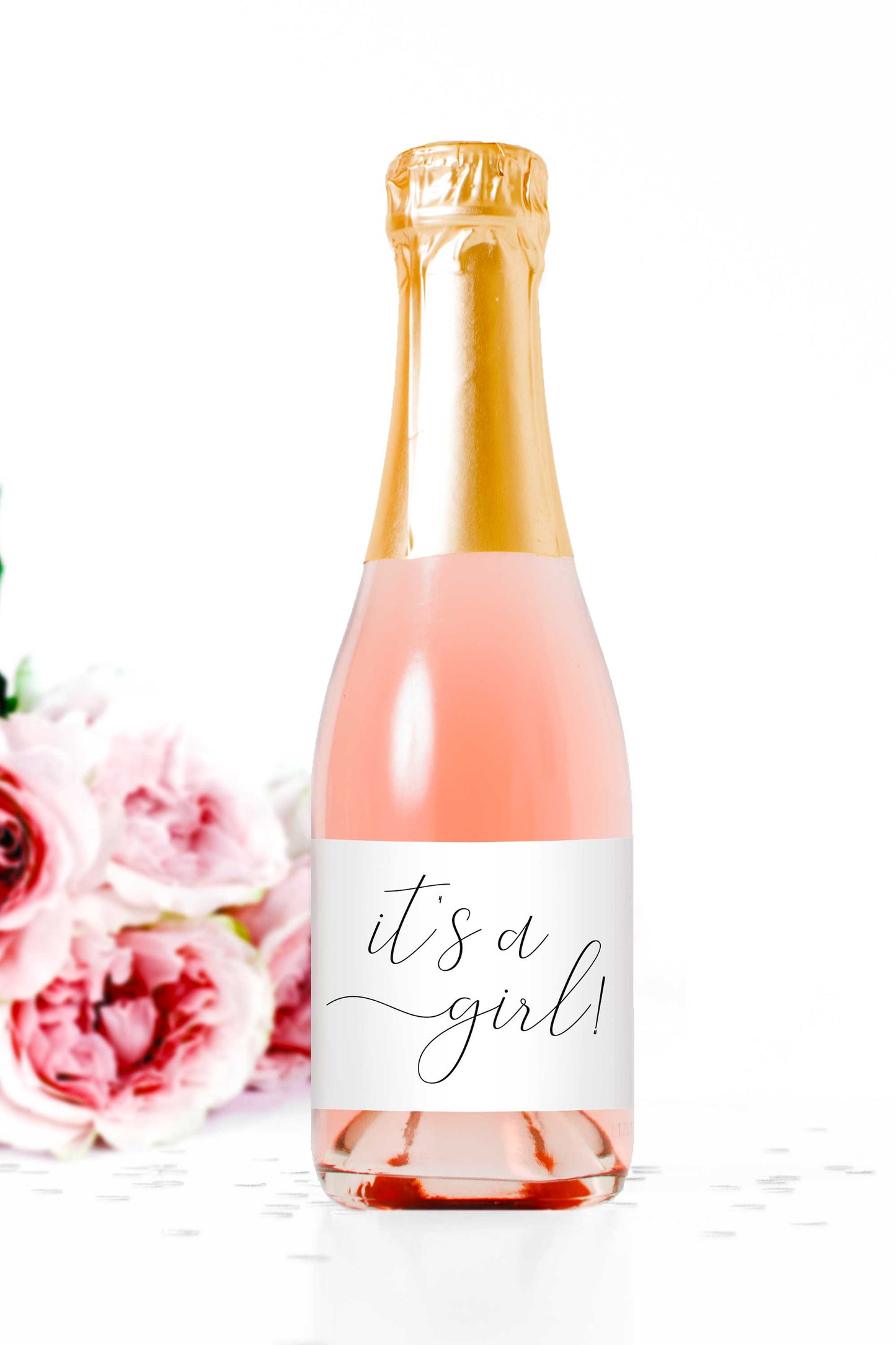 It's a Girl Mini Champagne Bottle Labels for Baby Shower - Tea and Becky