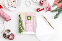 Load image into Gallery viewer, Pink Door Tree Christmas Card Watercolor Holiday H020
