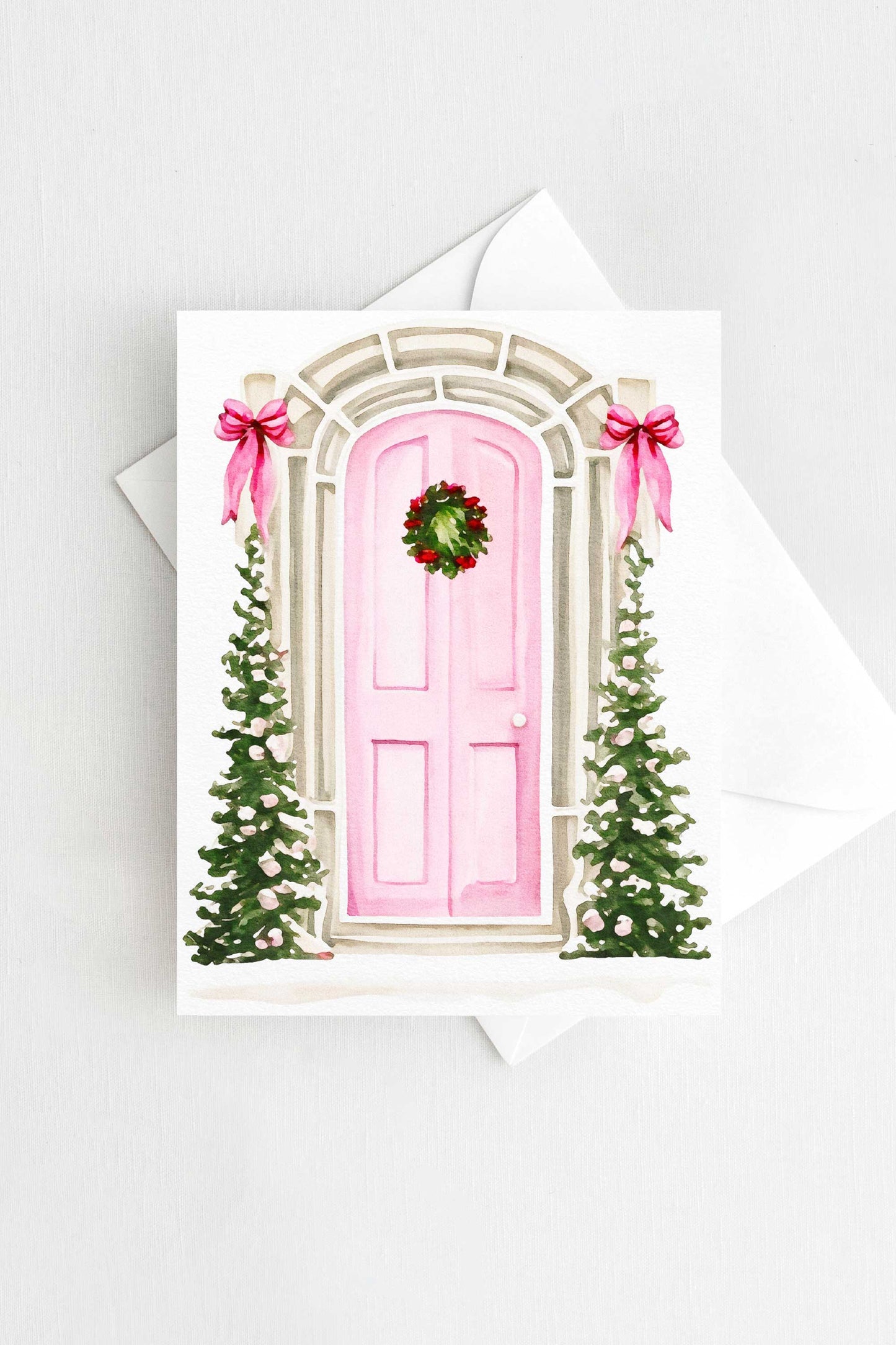 Festive Pink Door Christmas Card Holiday H021 - Wholesale