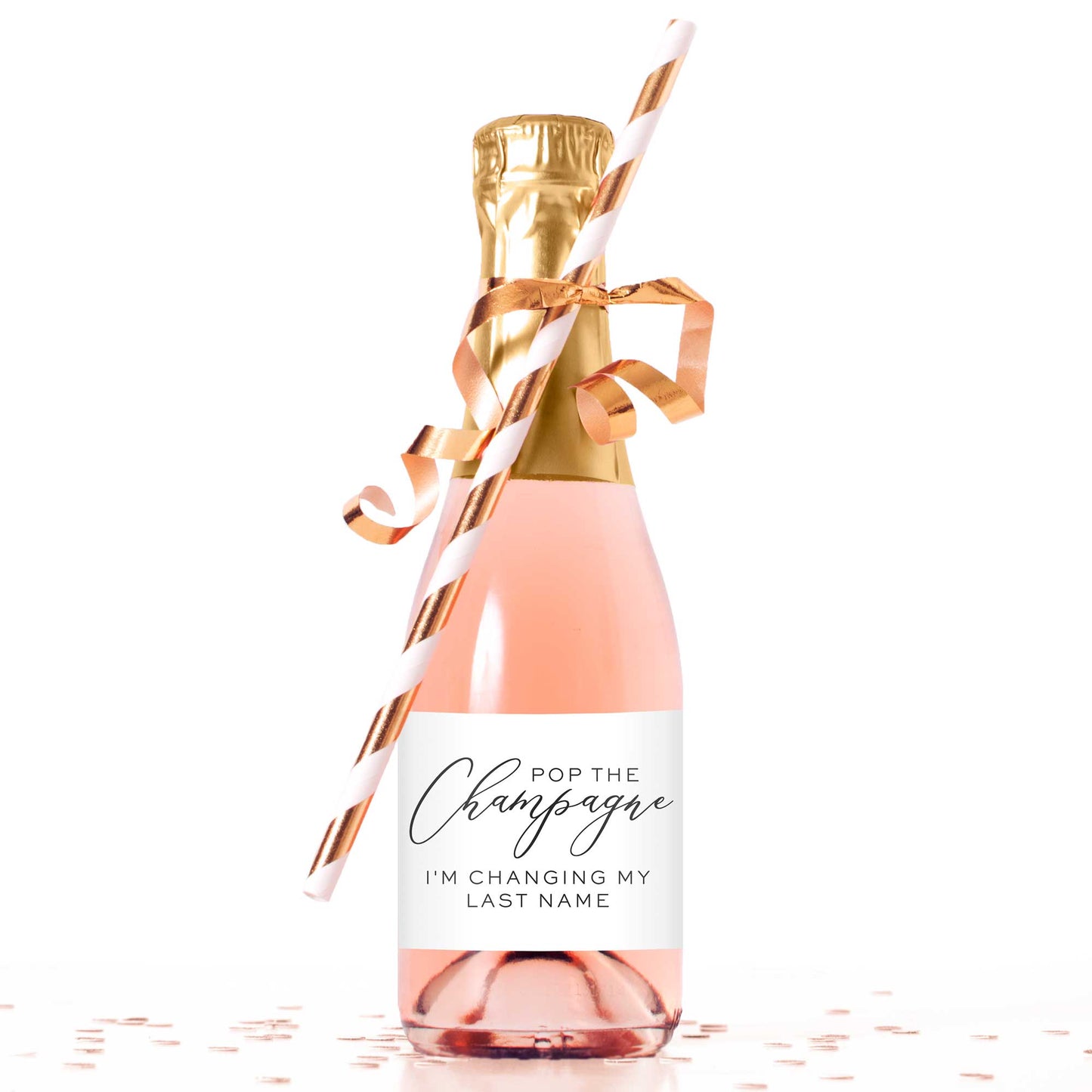 Pop the Champagne I'm Changing My Last Name Mini Champagne Bottle Labels - Tea and Becky