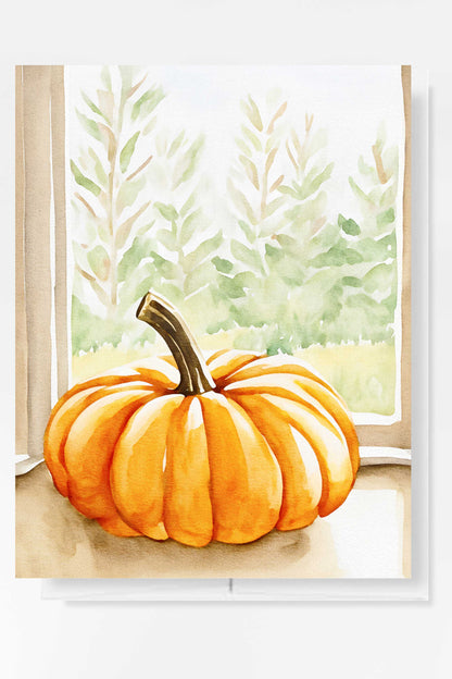 Pumpkin in the Window Halloween Card Autumn Fall Watercolor Holiday H042 - Wholesale