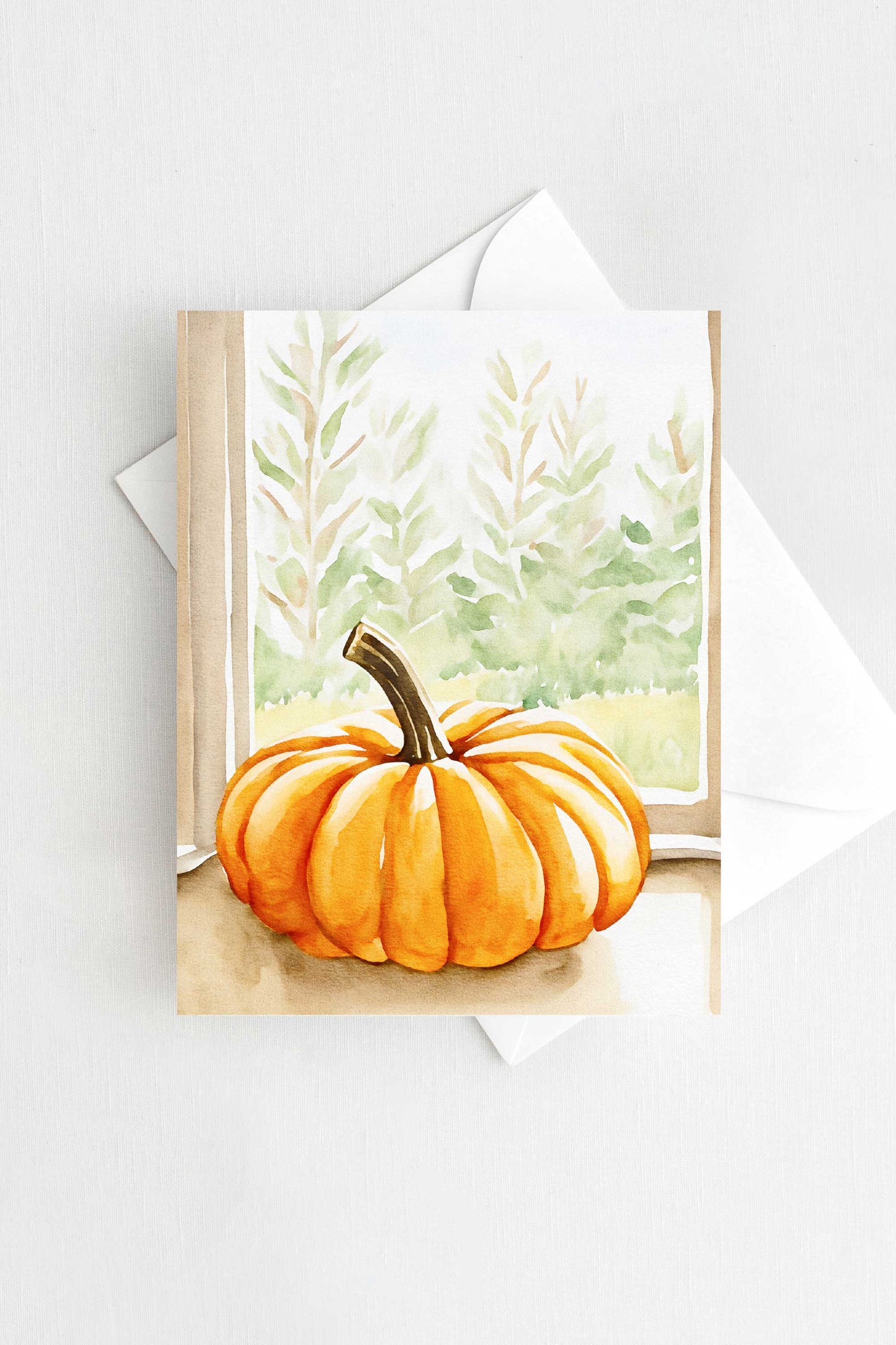 Pumpkin in the Window Halloween Card Autumn Fall Watercolor Holiday H042 - Wholesale