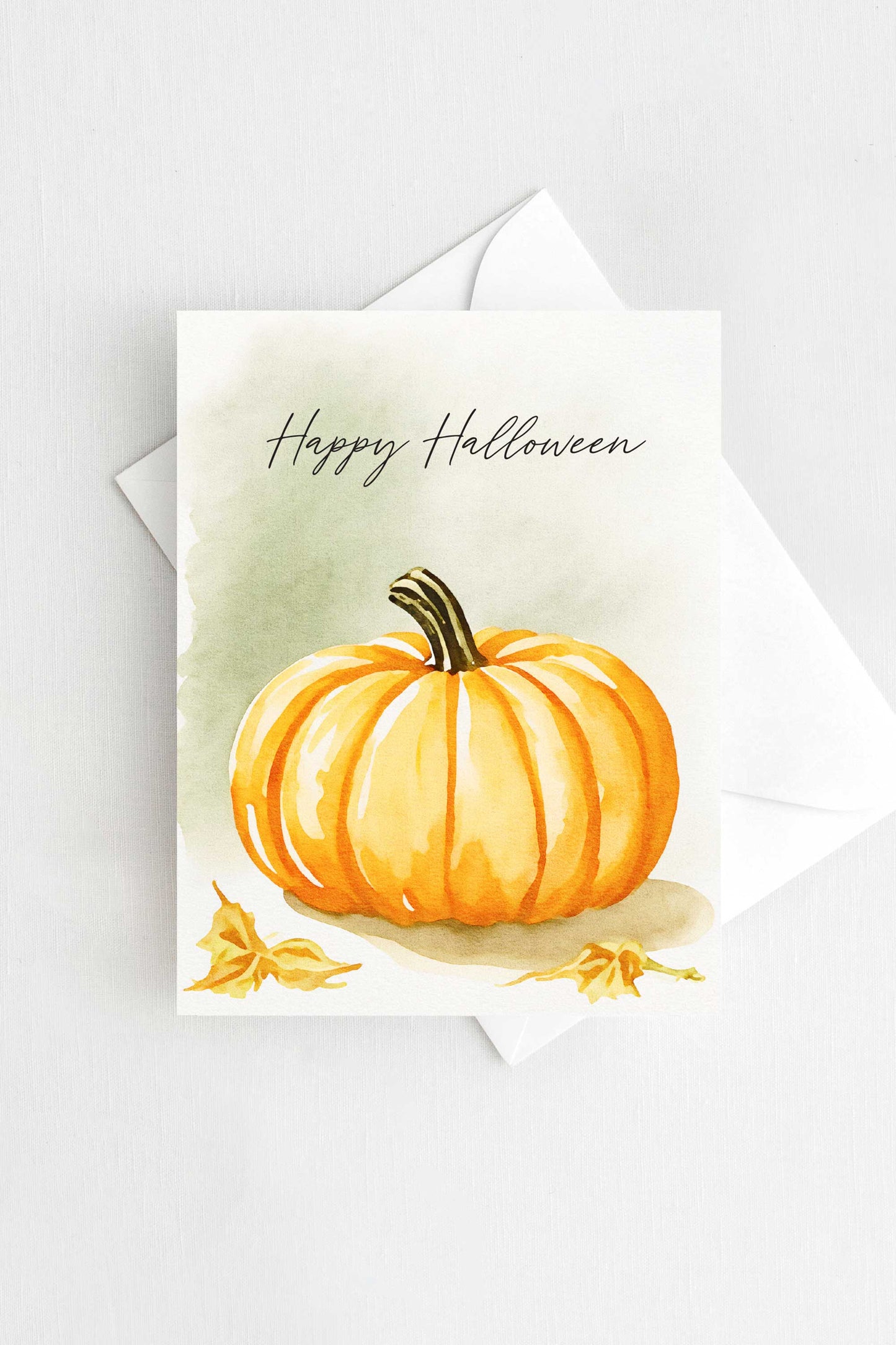 Pumpkin Happy Halloween Card Autumn Fall Watercolor Holiday H040 - Wholesale