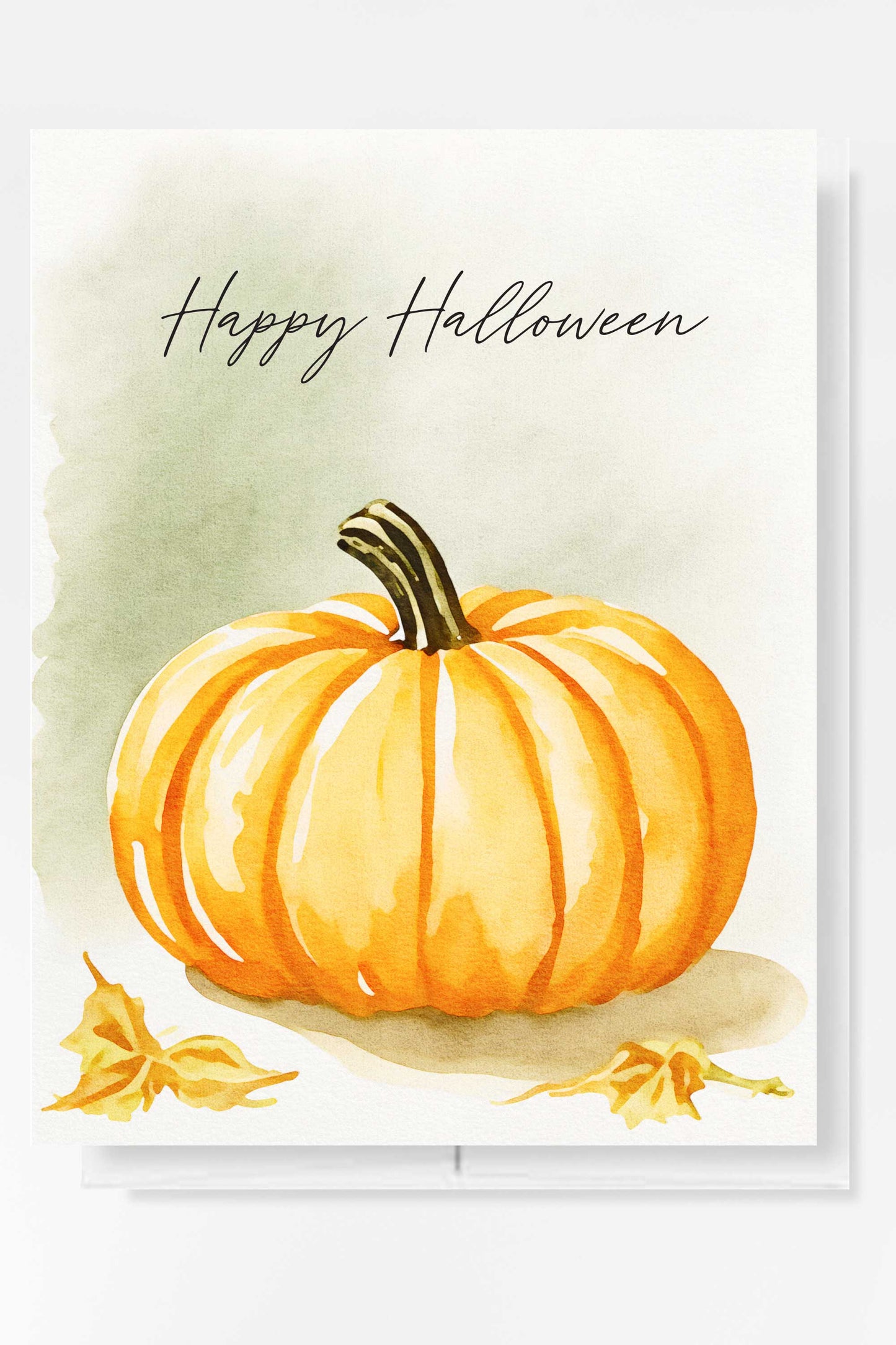 Pumpkin Happy Halloween Card Autumn Fall Watercolor Holiday H040 - Wholesale