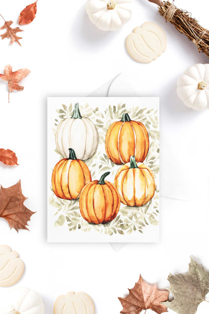 Pumpkin Patch Autumn Fall Halloween Card Watercolor Holiday H033 - Wholesale