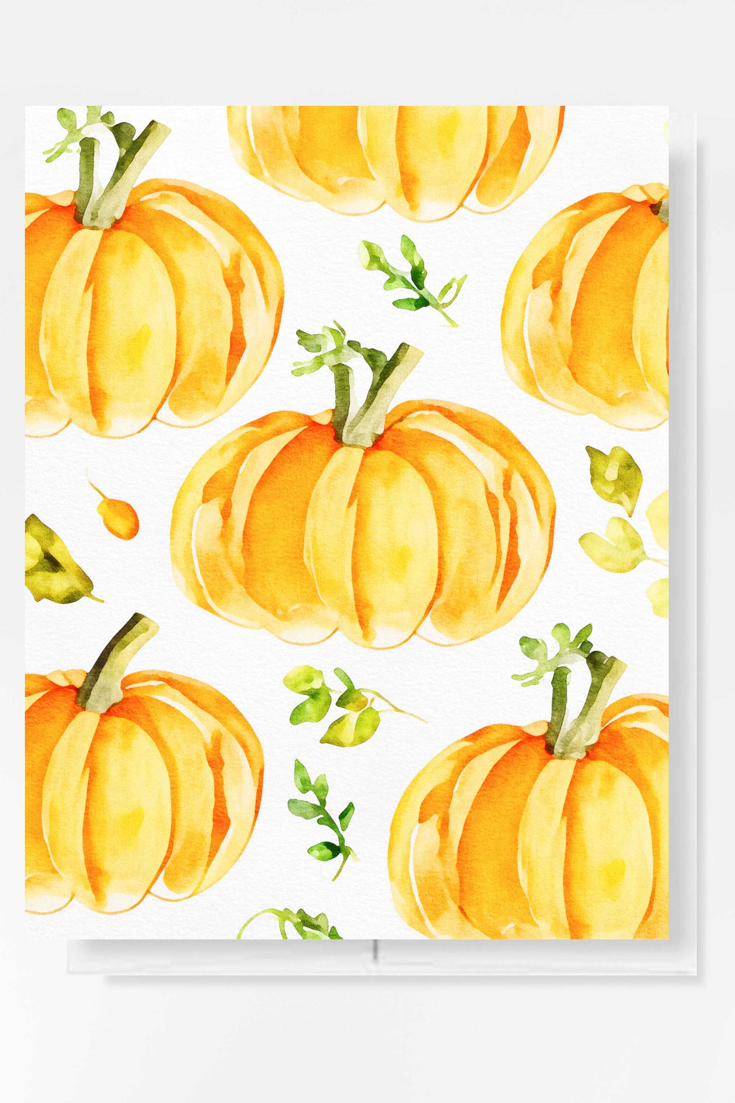 Pumpkins and Leaves Autumn Fall Halloween Card Watercolor Holiday H038 - Wholesale