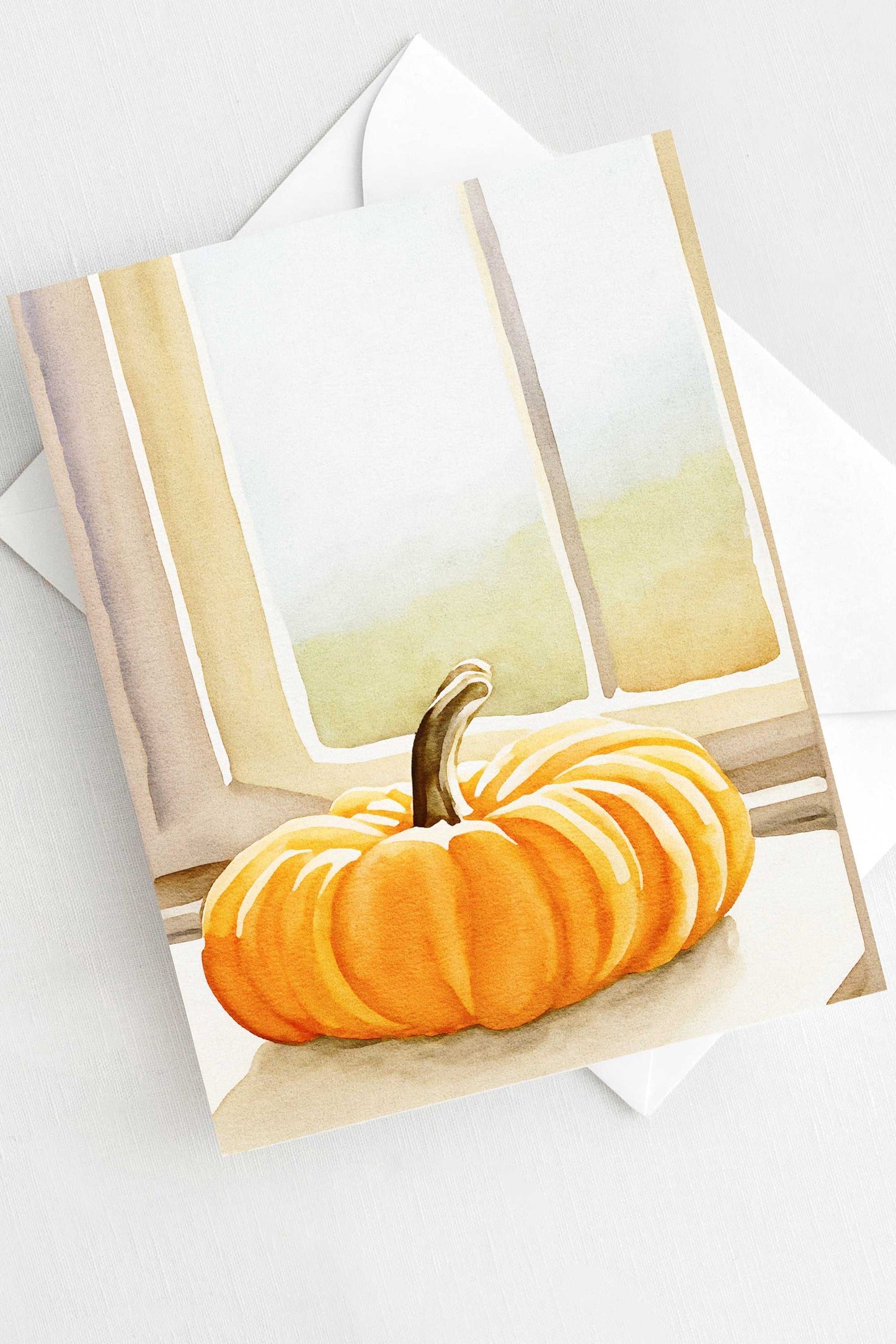 Sunny Pumpkin Autumn Fall Halloween Card Watercolor Holiday H039 - Wholesale