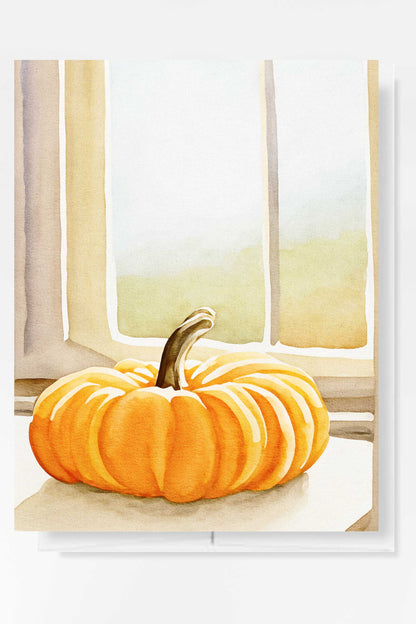 Sunny Pumpkin Autumn Fall Halloween Card Watercolor Holiday H039 - Wholesale