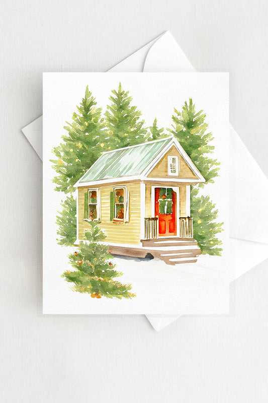 Christmas Tiny House Holiday Card Watercolor H030 - Wholesale