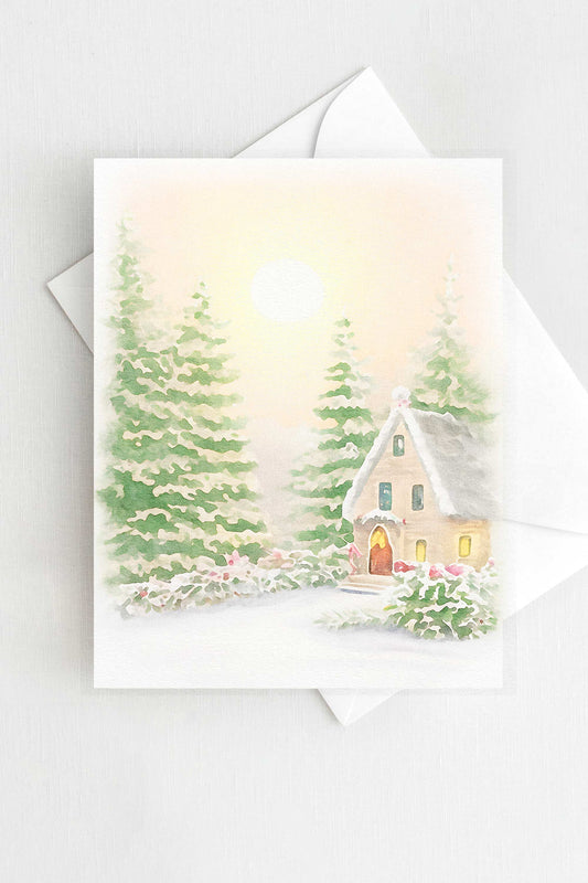 Christmas Cottage Holiday Card Watercolor H031 - Wholesale