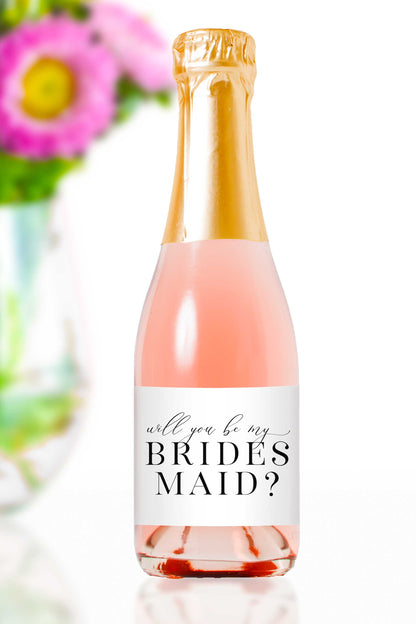 Will You Be My Bridesmaid Mini Champagne Bottle Labels - Tea and Becky