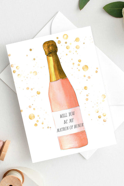 Will You Be My Matron of Honor Card Proposal Champagne Card