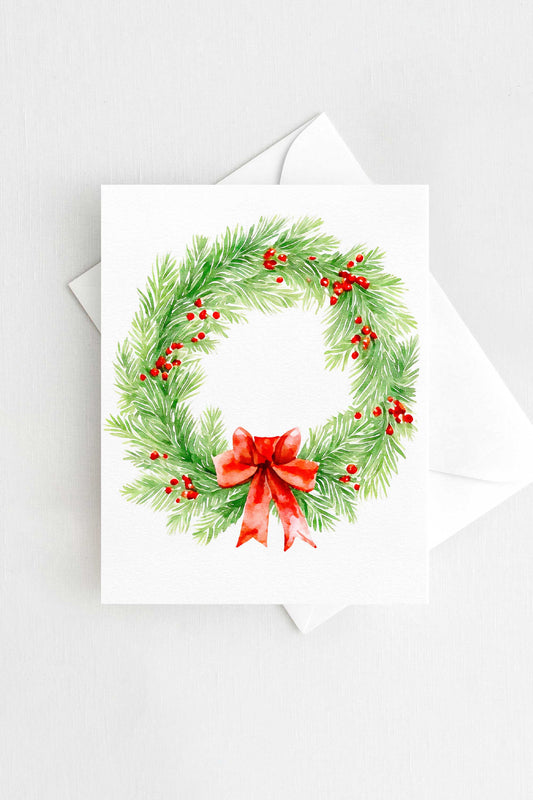 Christmas Wreath Holiday Card Watercolor H024 - Wholesale