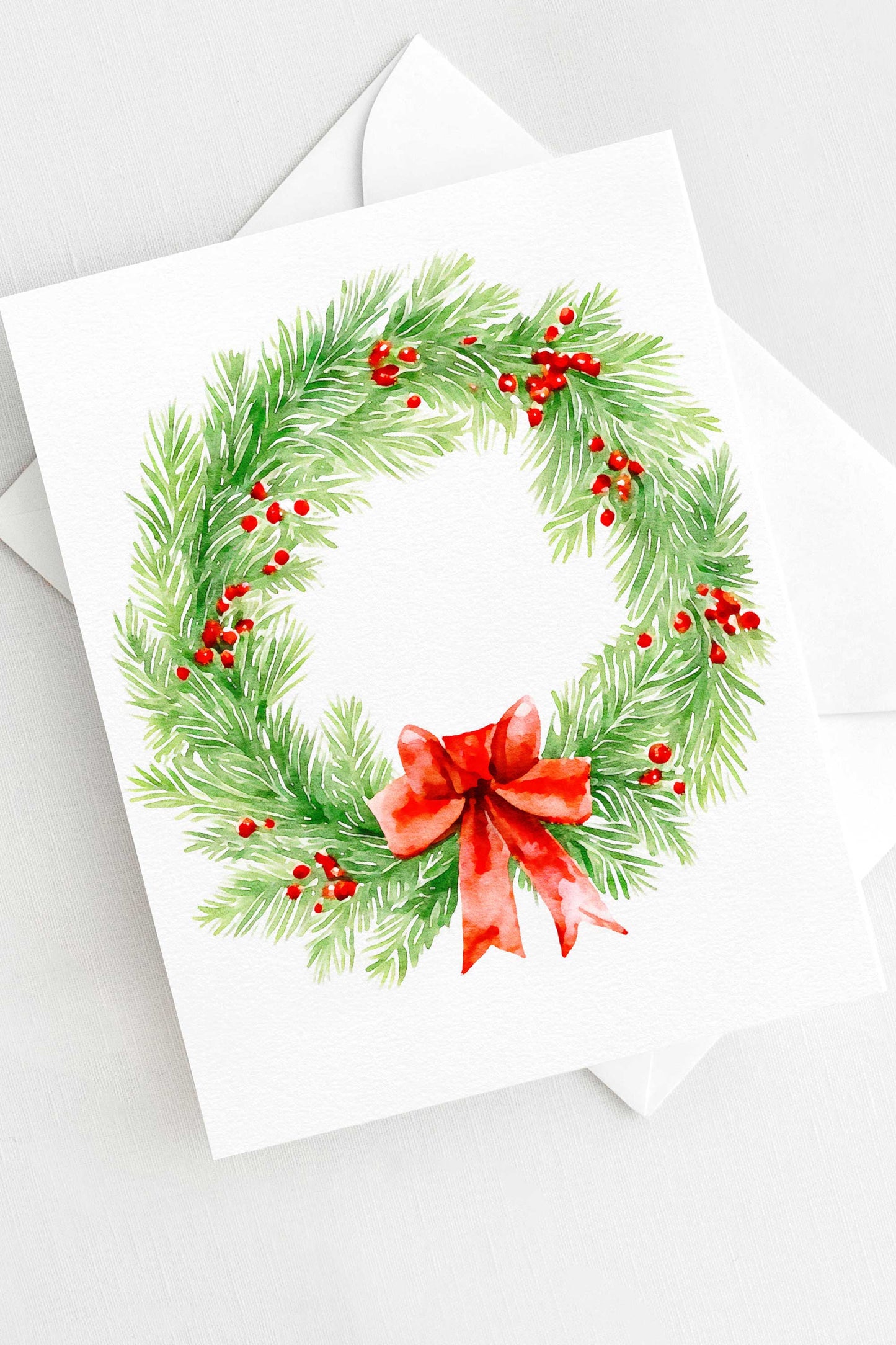 Christmas Wreath Holiday Card Watercolor H024 - Wholesale