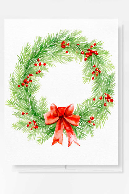 Christmas Wreath Holiday Card Watercolor H024 - Wholesale