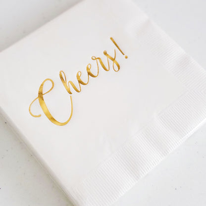 Cheers Napkins White and Gold - Set of 20