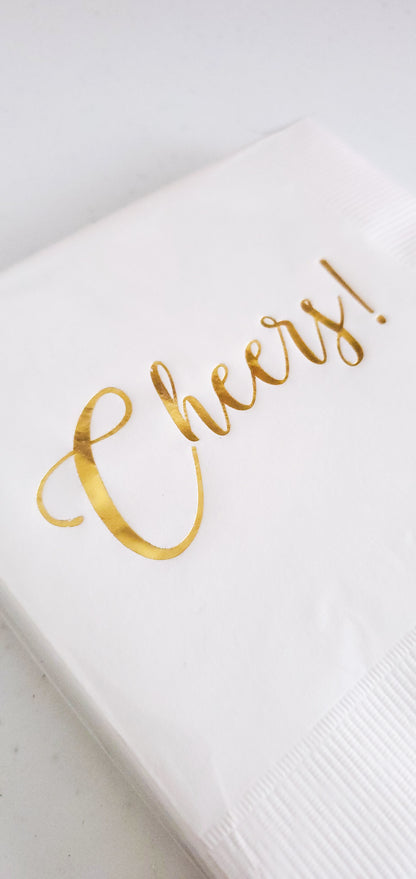 Cheers Napkins White and Gold - Set of 20