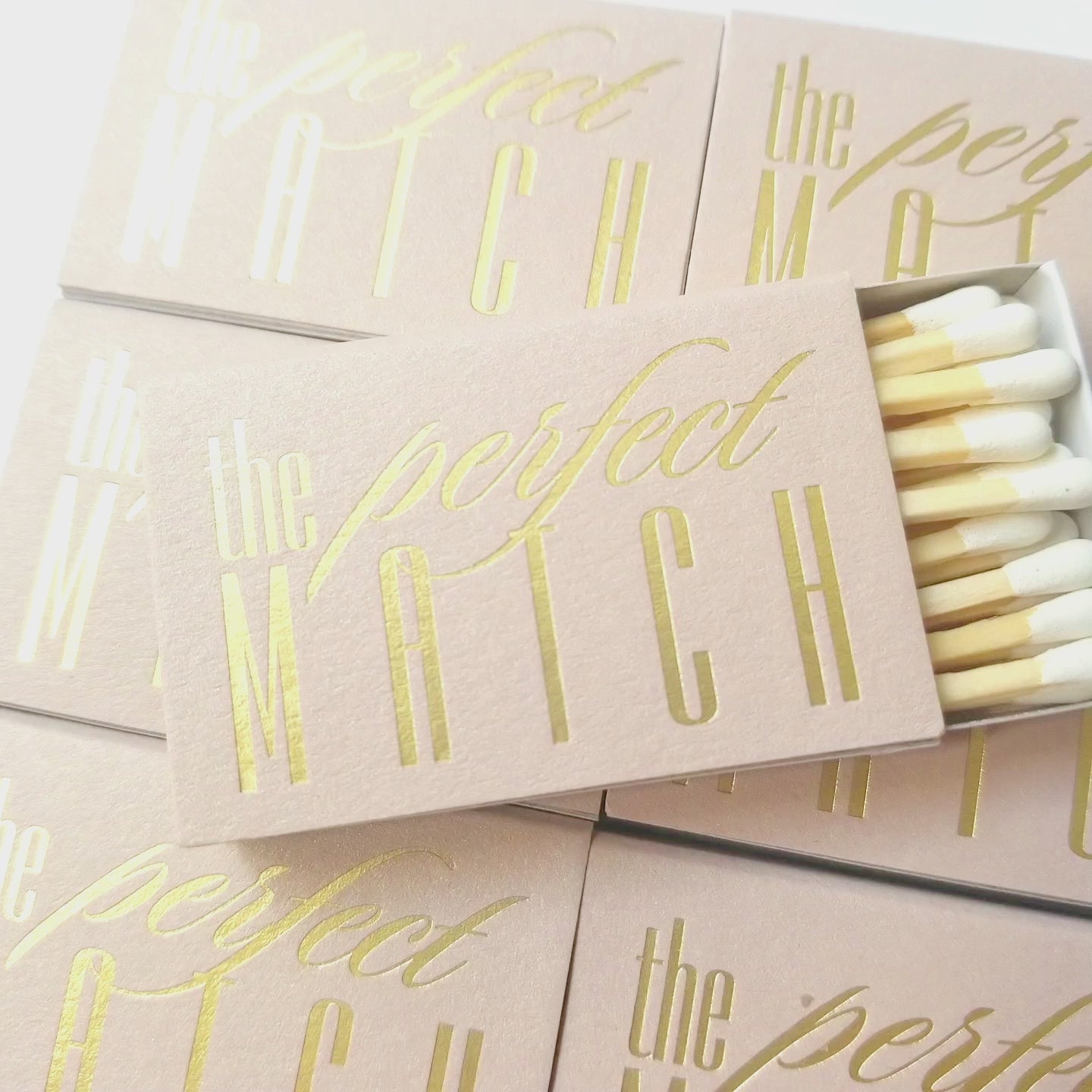 Custom Pink The Perfect Match matchboxes for wedding guests – elegant & practical keepsake