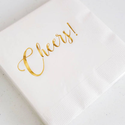 Cheers Napkins White and Gold - Wholesale