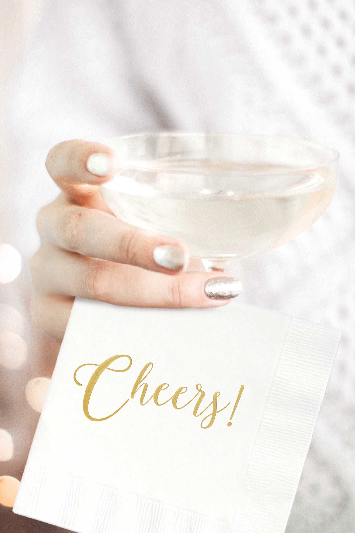 Cheers Napkins White and Gold - Wholesale